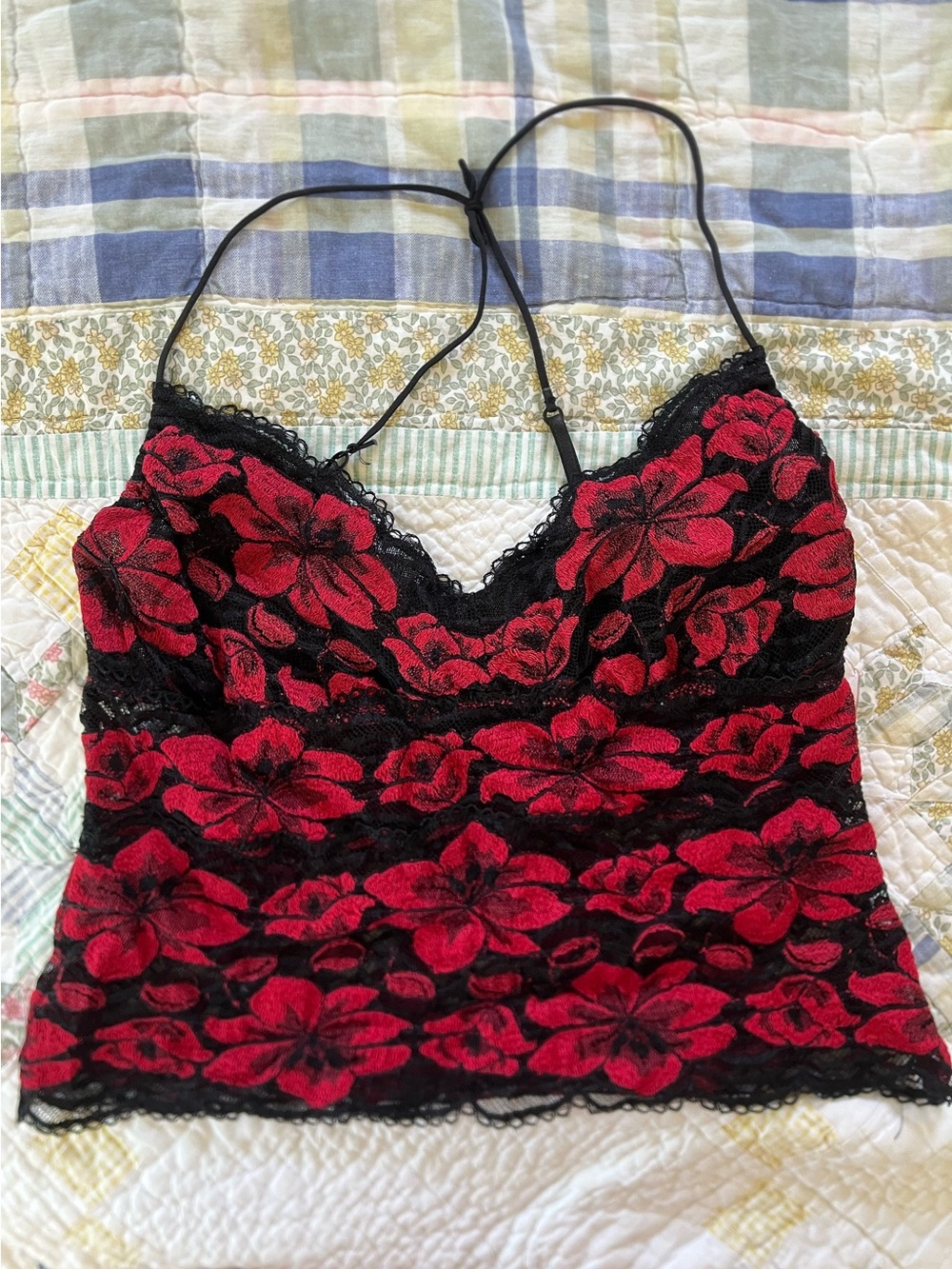 Red and Black Floral Lace Cami